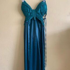 Butterfly Top, Blue, Split Leg, Maxi Dress